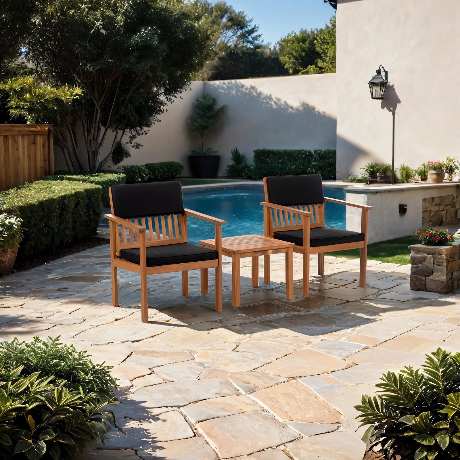 NOTO - 3 Pc. Patio Set, Natural/Black - GM-1018-3PK