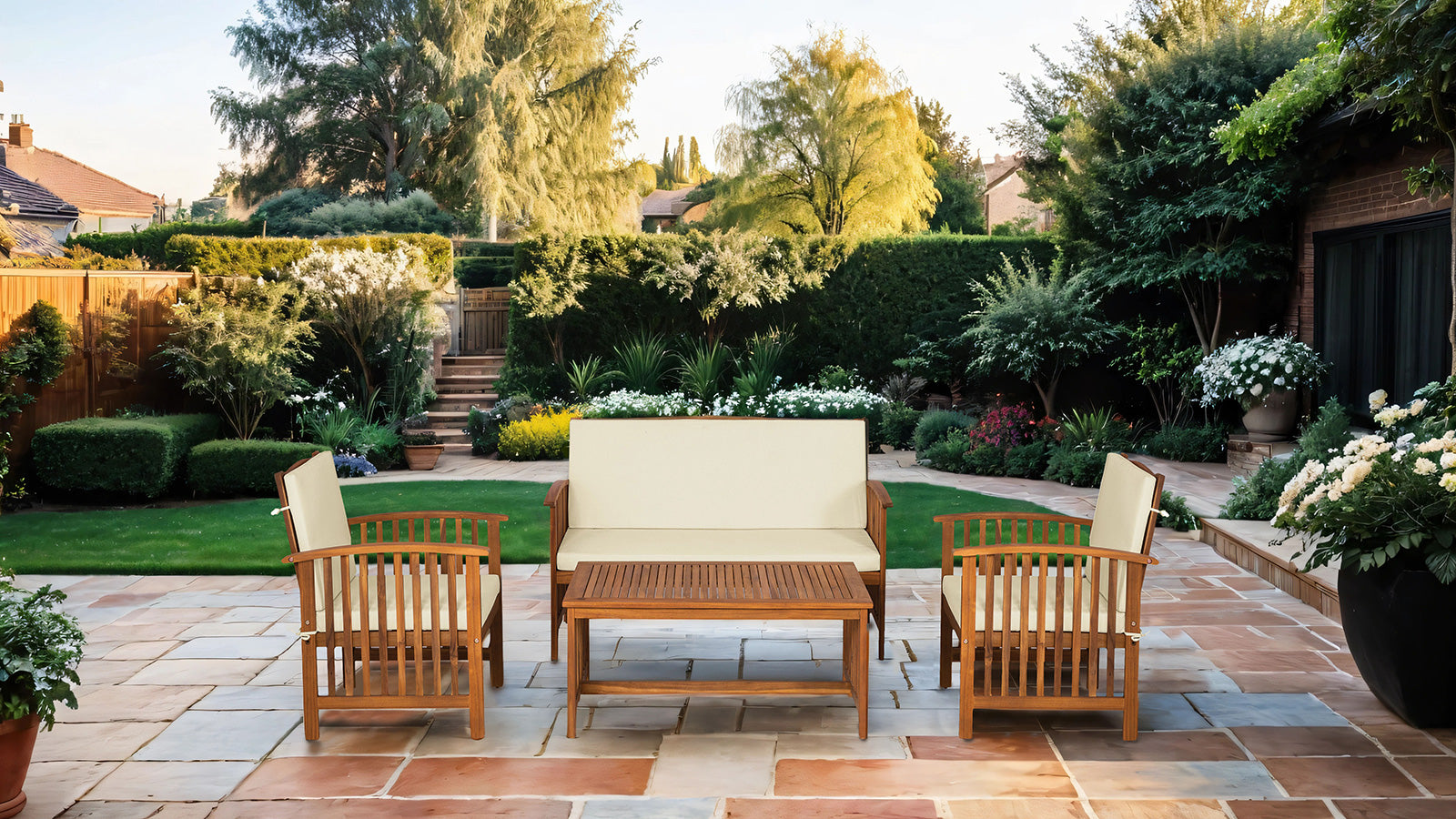 KYUSHU - 4 Pc. Patio Set, Beige/Natural - GM-1022BG-4PC