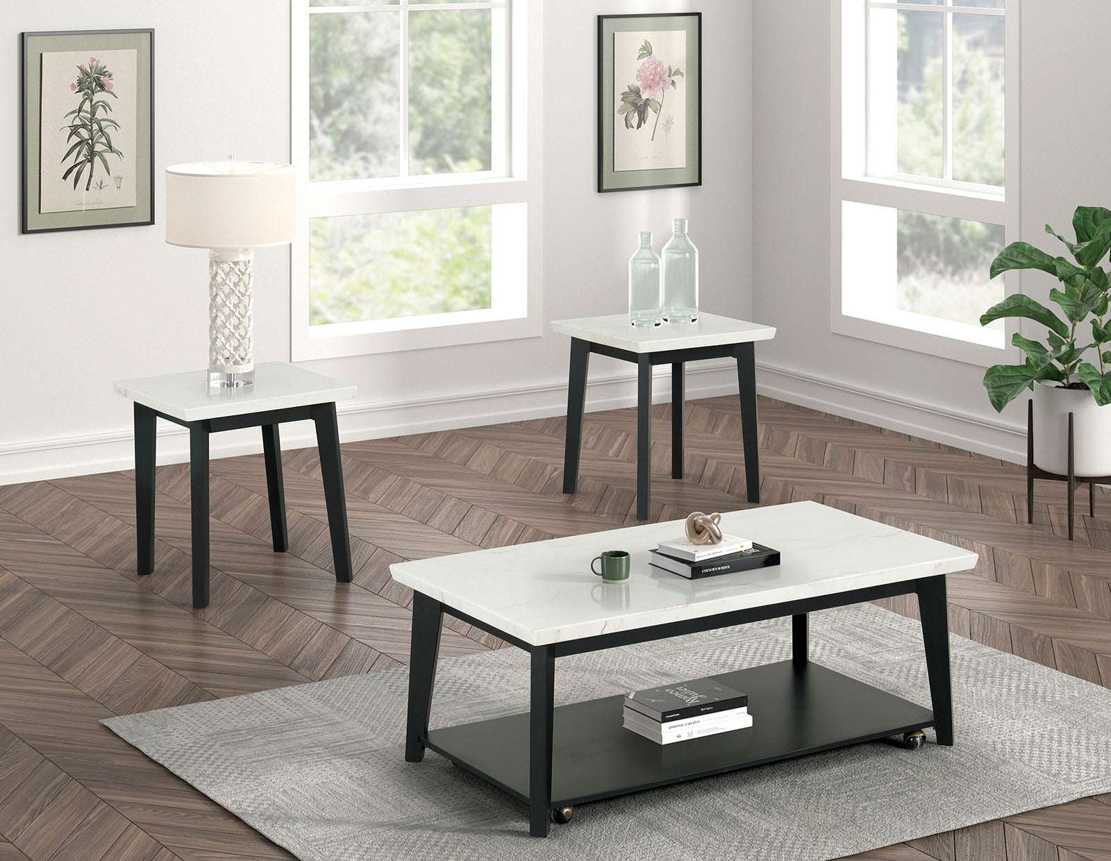 THISTED - Rect Marble Coffee Table w/ Casters - FM44002WH-CR
