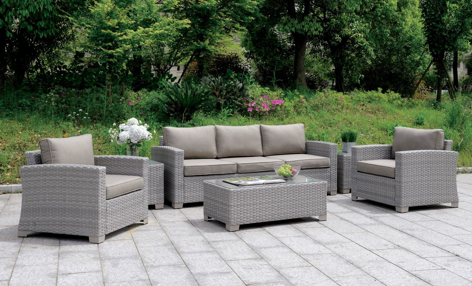 BRINDSMADE - 6 Pc. Patio Set w/ Coffee Table + 2 End Tables - CM-OS1842GY-SET