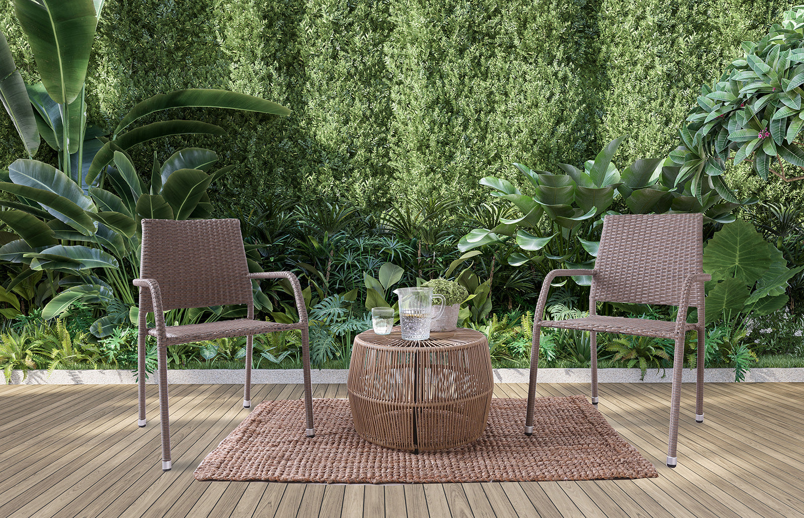 ZUBERI - 3 Pc. Patio Conversation Set, Natural - FM80003NT-3PC-05NT