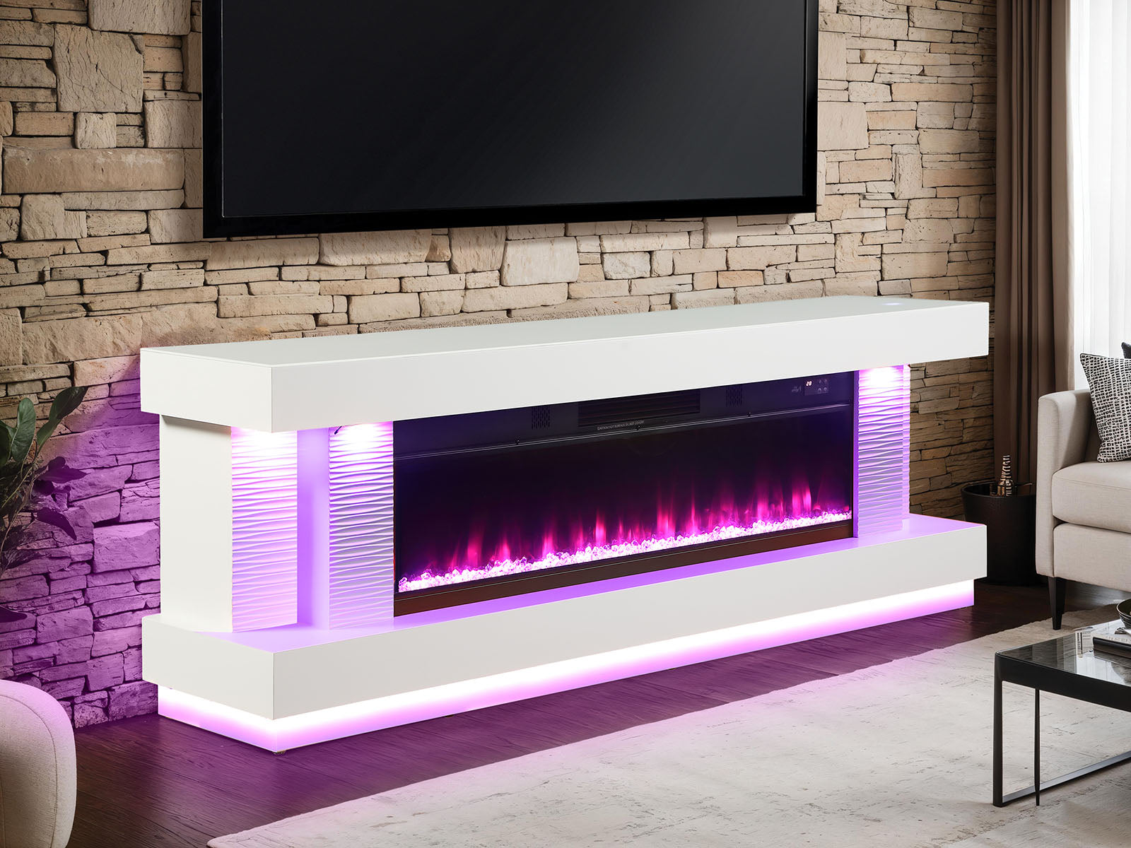 PESEUX - 71" TV Stand w/ Electric Fireplace - FM-AC8009WH-TV