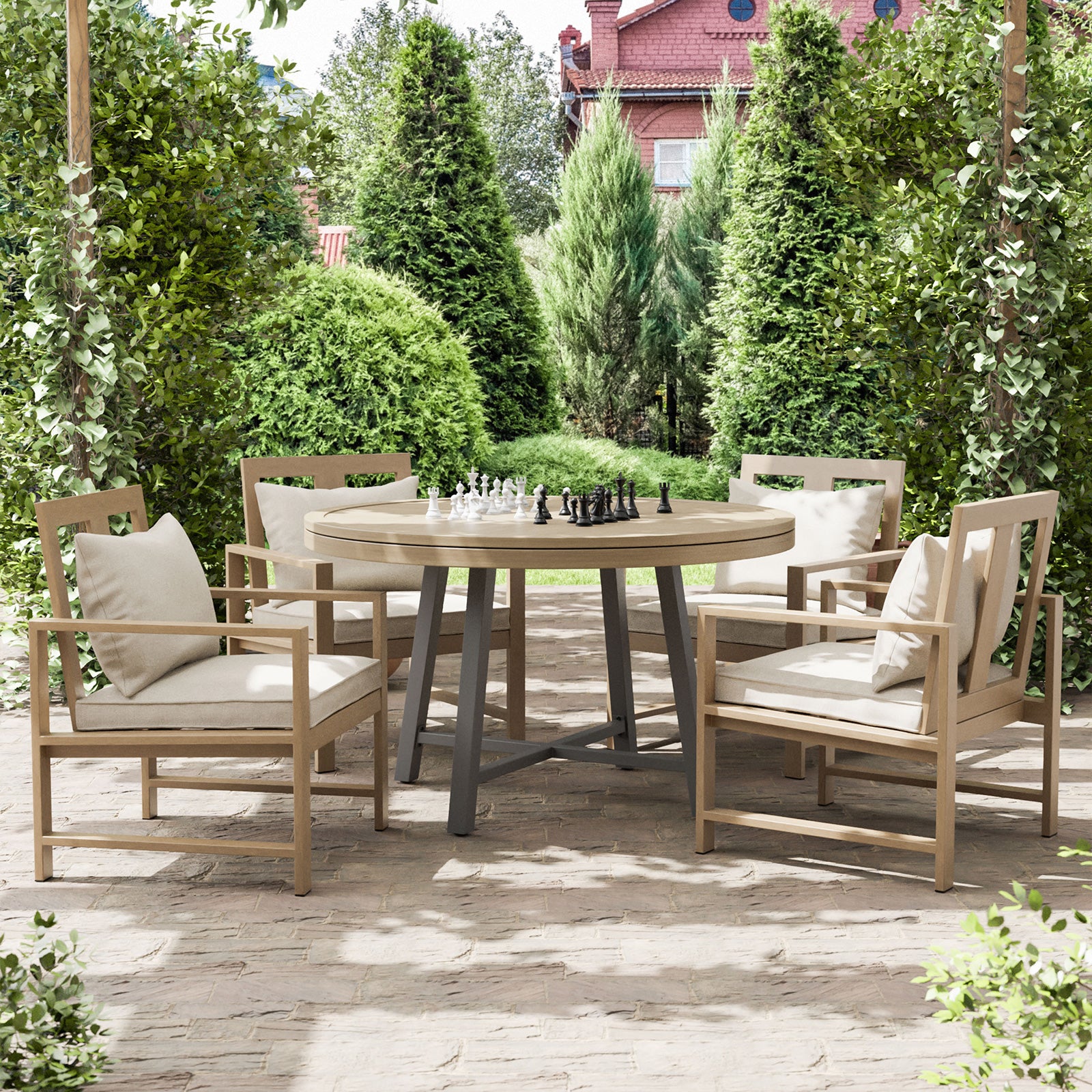 LYON - 5 Pc. Game Table Set w/ 4 Arm Chairs - GM-2018-5PC-19