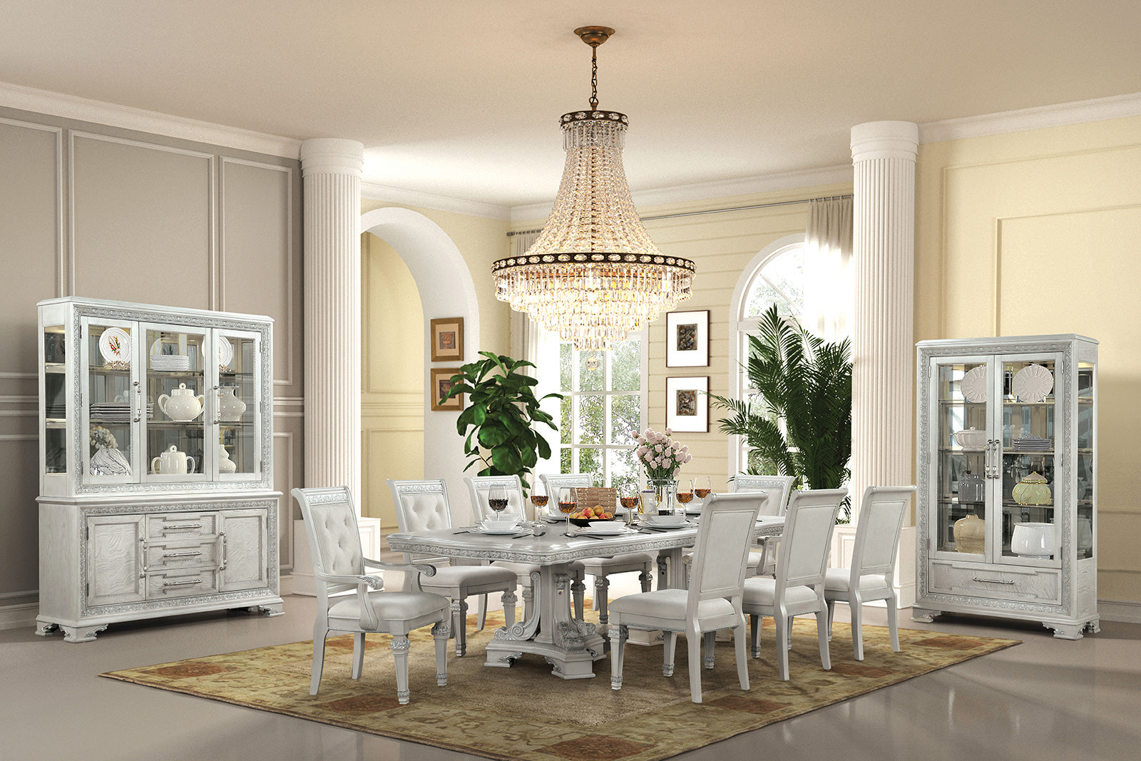STELLA MIA - 7 Pc. Dining Table Set (2AC+4SC) - FM31000WH-T-7PC