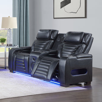 Ephron Power Motion Loveseat W/ Console, Power Headrests, LED & Speakers LV06081