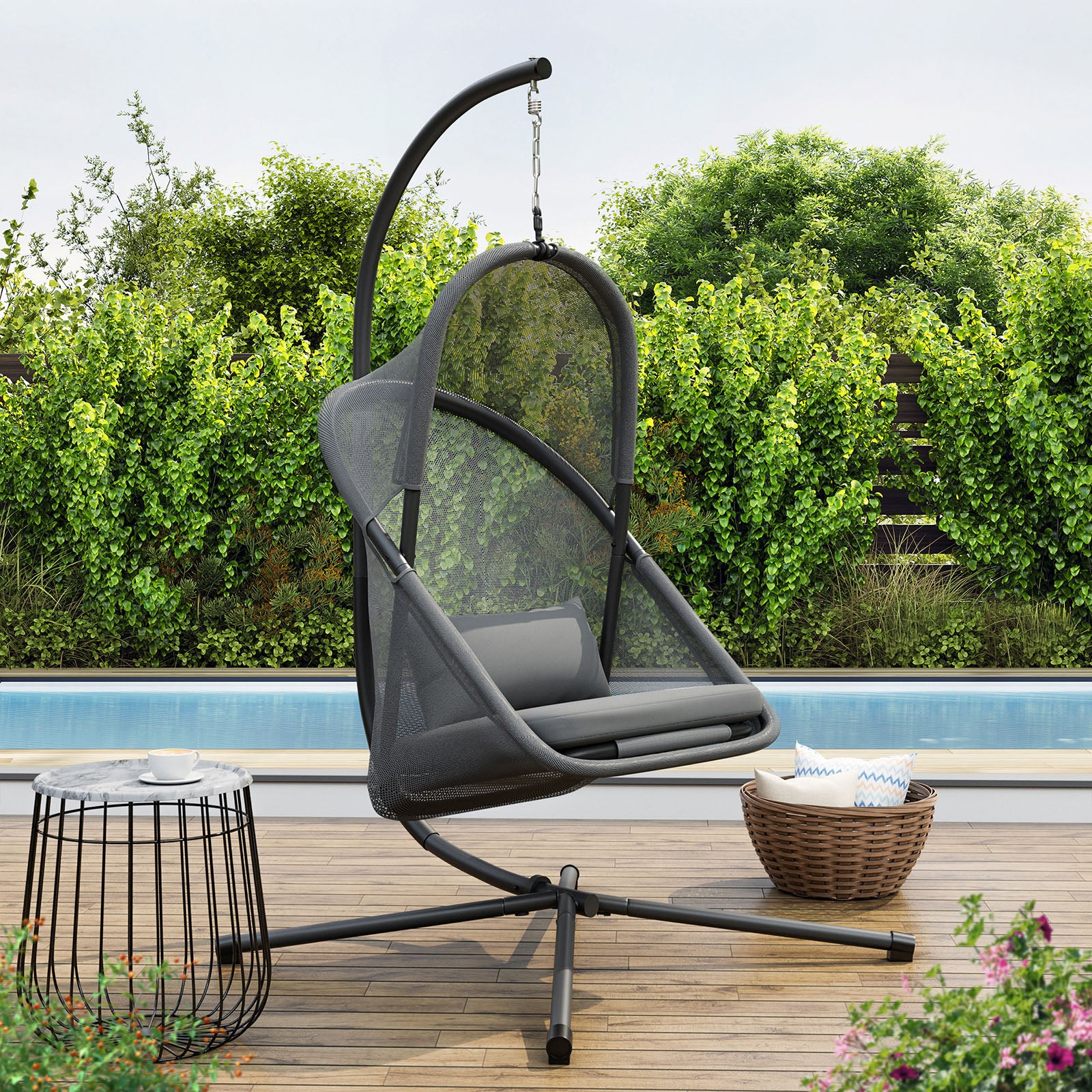 CRUSH - Swing Chair w/ Stand, Dark Gray - GM-1011DG-SET