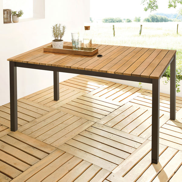 MACKAY - Patio Dining Table, Gun Metal/Natural Teak - GM-2004