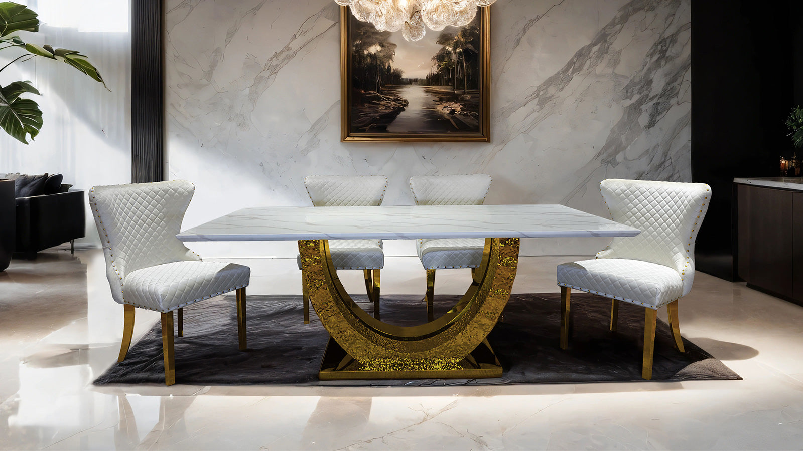 PORTANOVA - 7 Pc. Dining Table Set - FM33003GD-T-7PC-15BK