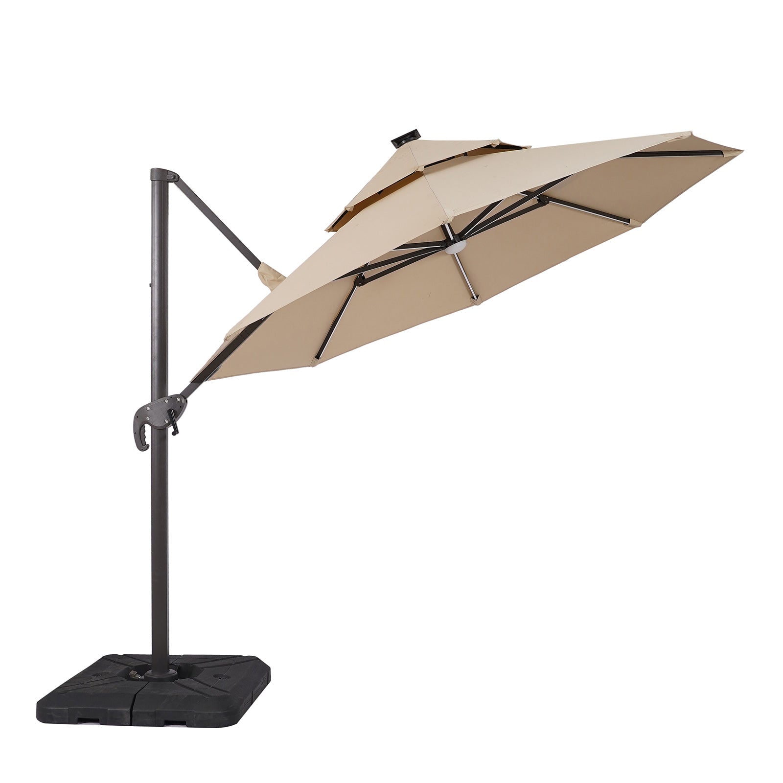 FERA - 10' Round Umbrella, LED Bulb, Tan + Base - LA-A032BG+BASE