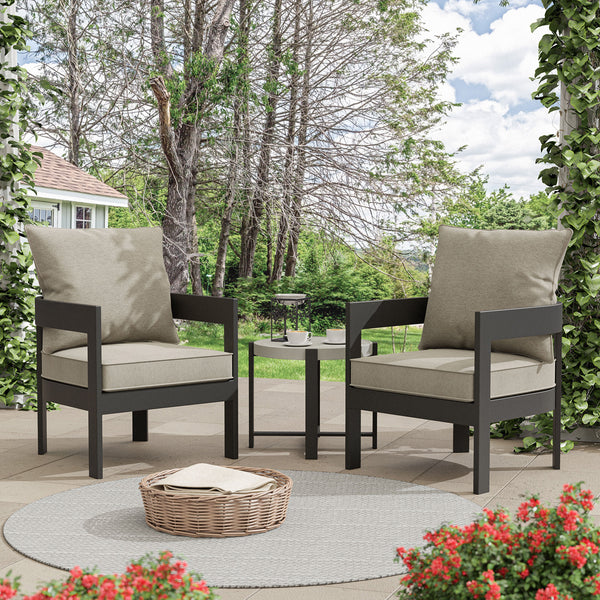 LOTUS - 3 Pc. Patio Set, Black/Light Brown - GM-1024BK-3PK