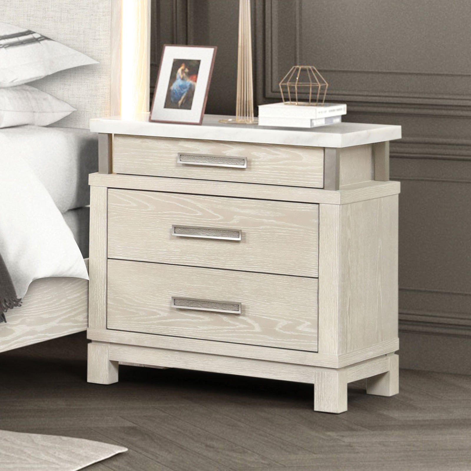 LAFAYETTE - Nightstand w/ Marble Top, Weathered Gray - FM71501GY-N