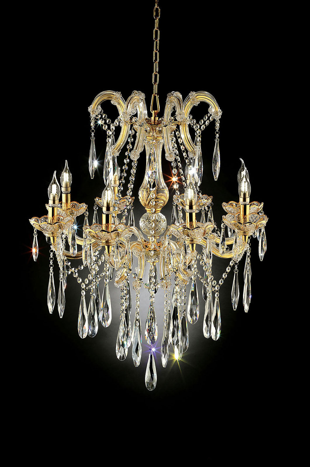 CHRISTIANA - 35"H Gold Ceiling Lamp, Hanging Crystal - L9806H