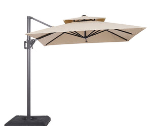 FIDA - 8' Square Umbrella, Double Top, Tan + Base - LA-A029BG+BASE