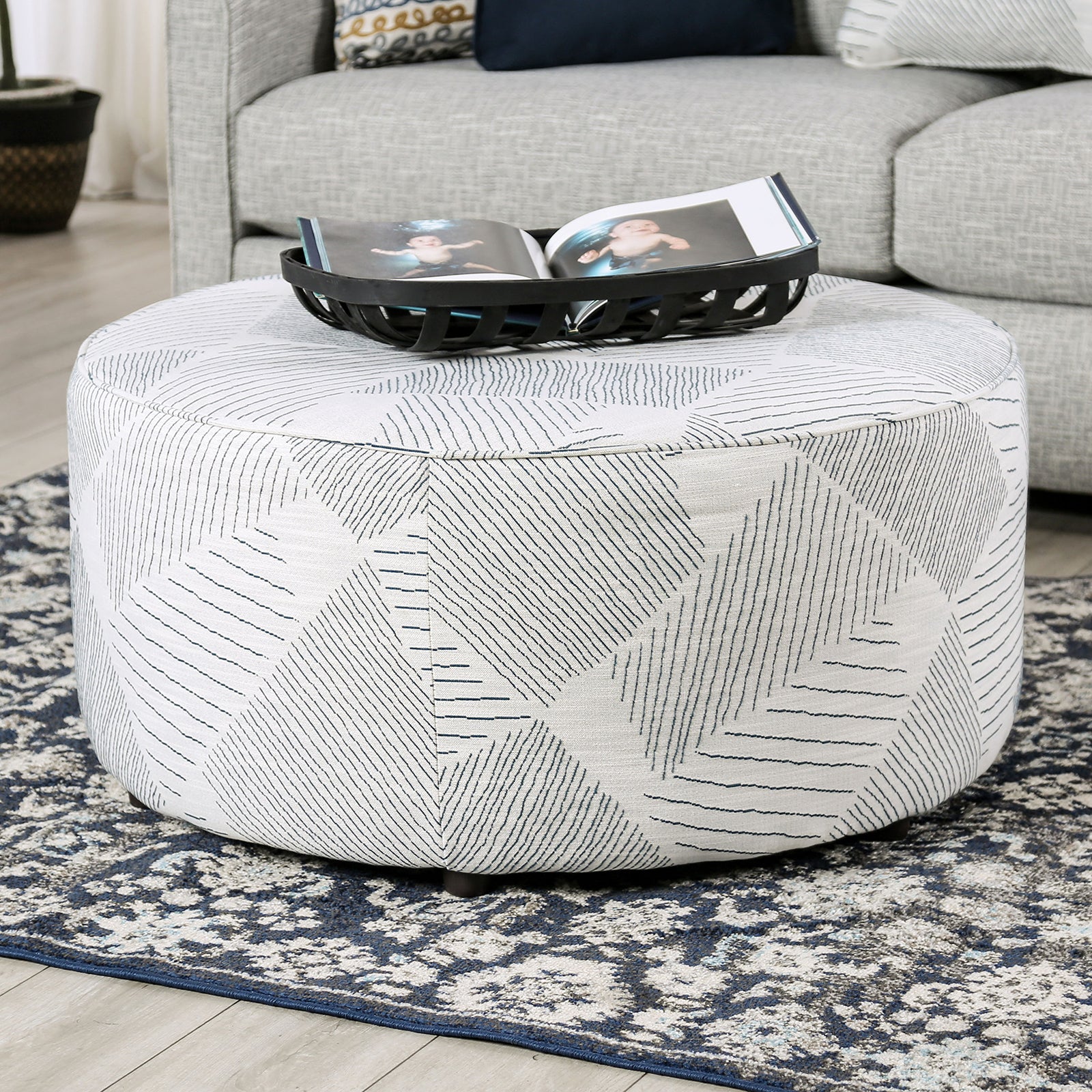 CHANCERY - Ottoman, Gray/Navy - SM8194-OT