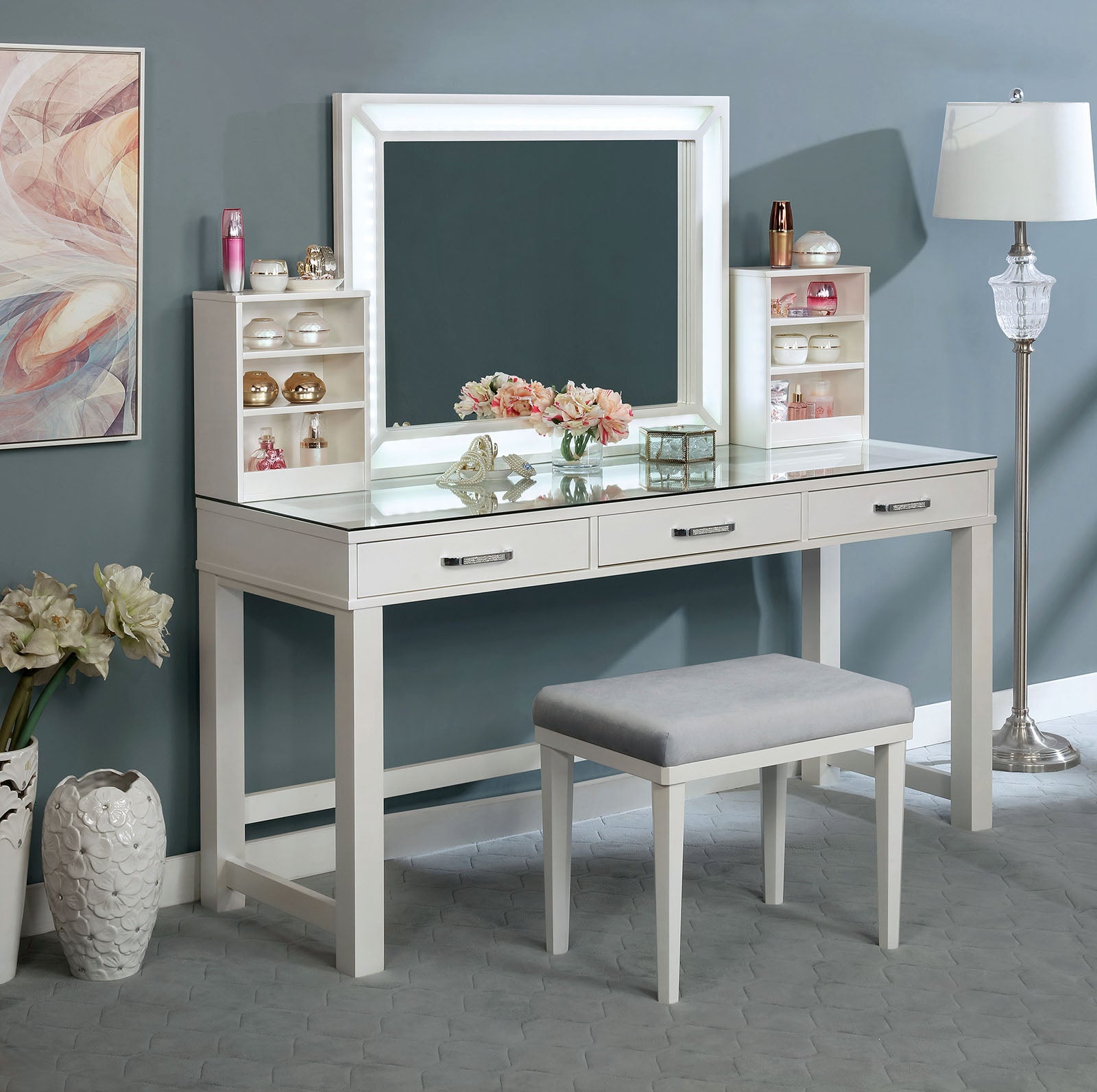 STEPHANIE - Vanity Set, White - FOA-DK5685WH-PK