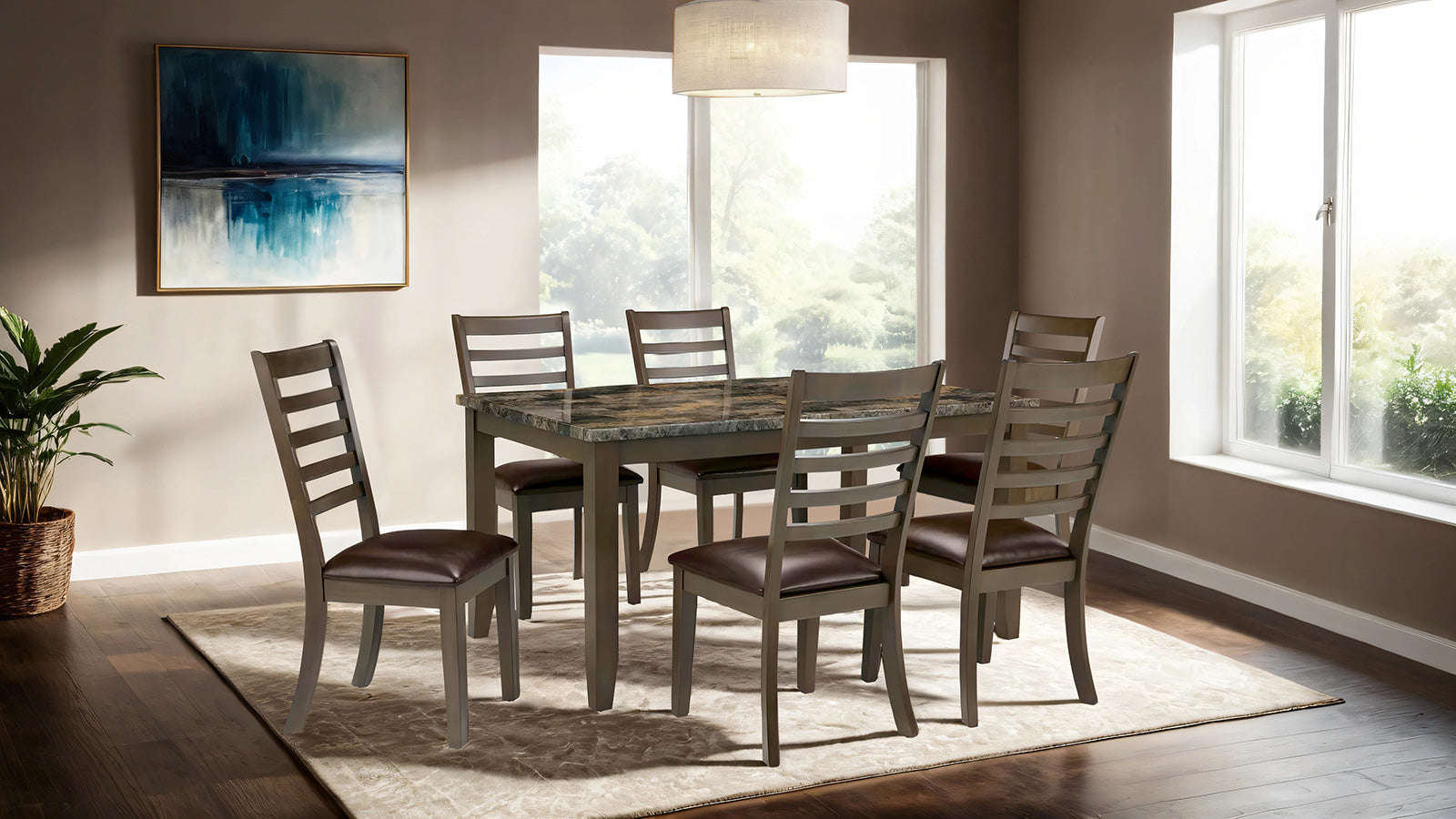 ADIA - 7 Pc. Dinning Table Set, Brown - TM3103T-7PK