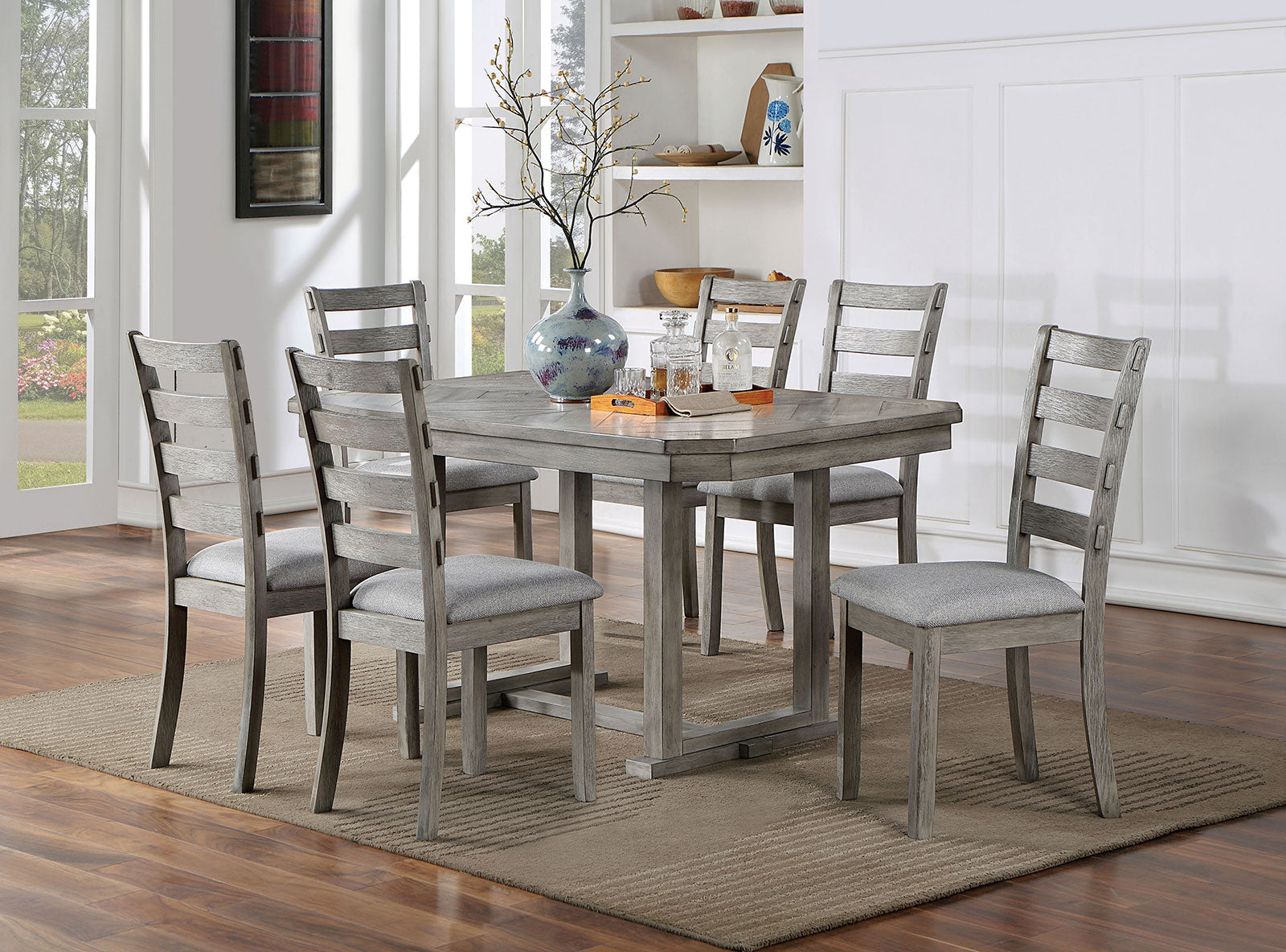 LAQUILA - 6 Pc. Dining Table Set w/ Bench - CM3542GY-T-6PC-BN