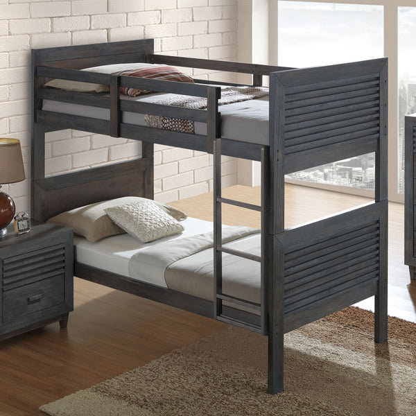 WITHAM - Twin/Twin Bunk Bed, Charcoal Brown - FM-BK108DB-T-BED