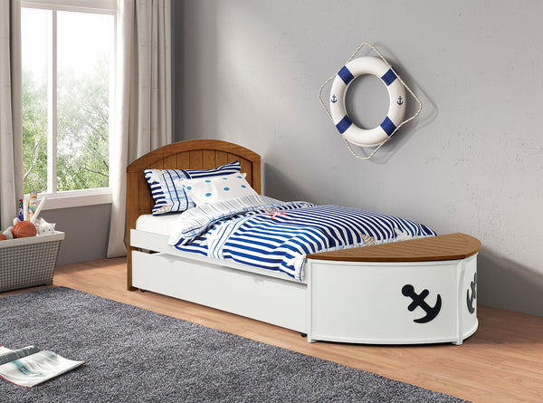 POSEIDON - Twin Captain Bed w/ Trundle, White/Oak - FM7629AK-T-BED+TR