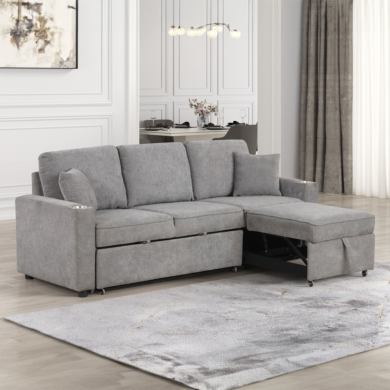 KENDAL - Sleeper Sofa Sectional w/ Cupholder - FM6965GY-SF-PK