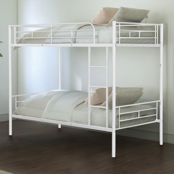 PLUTUS - Twin/Twin Metal Bunk Bed (K/D), White - FM-BK900WH-TT