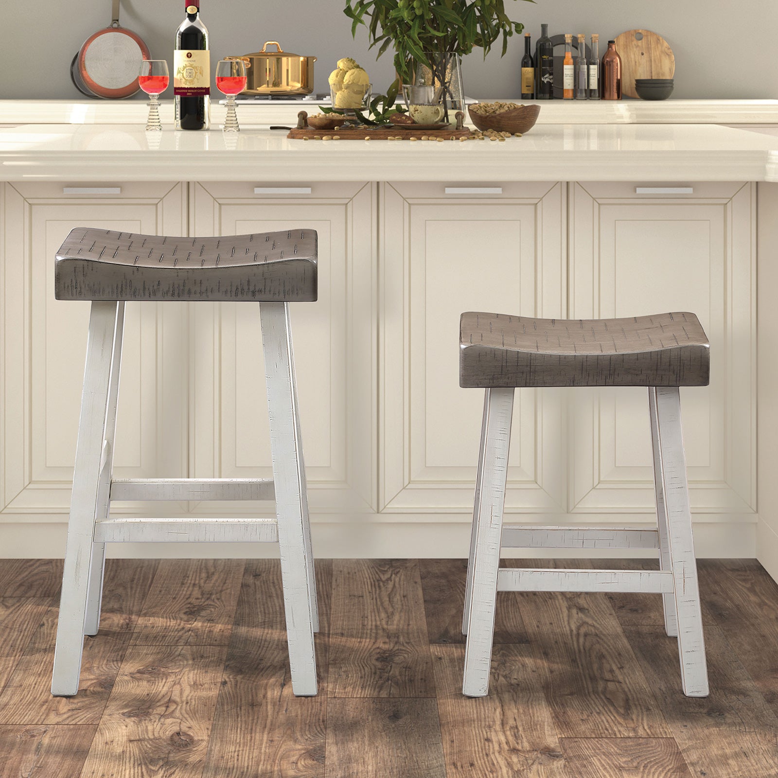 BIASCA - 24" Stool, (2/CTN), Gray/White - FM-BR3001WH-24-2PK