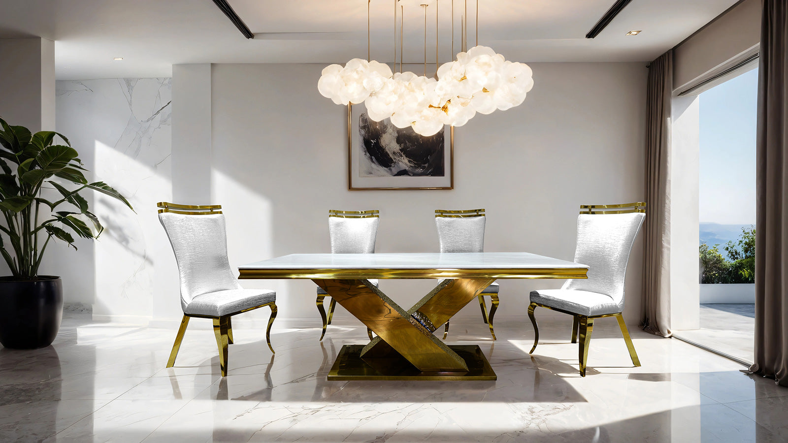 PALAZZO - 6 Pc. Dining Table Set - FM33002GD-T-7PC-11WH