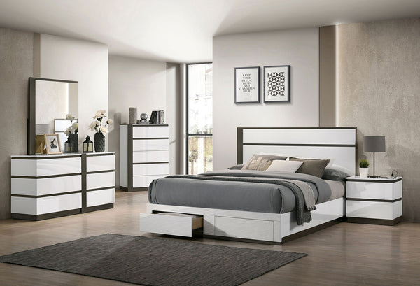 BIRSFELDEN - Cal.King Bed w/ Drawers, White - FOA7225WH-DR-CK-BED