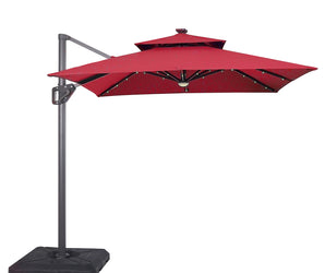 XICO - 8' SQ Umbrella, Double Top, LED Light + Control, Red + Base