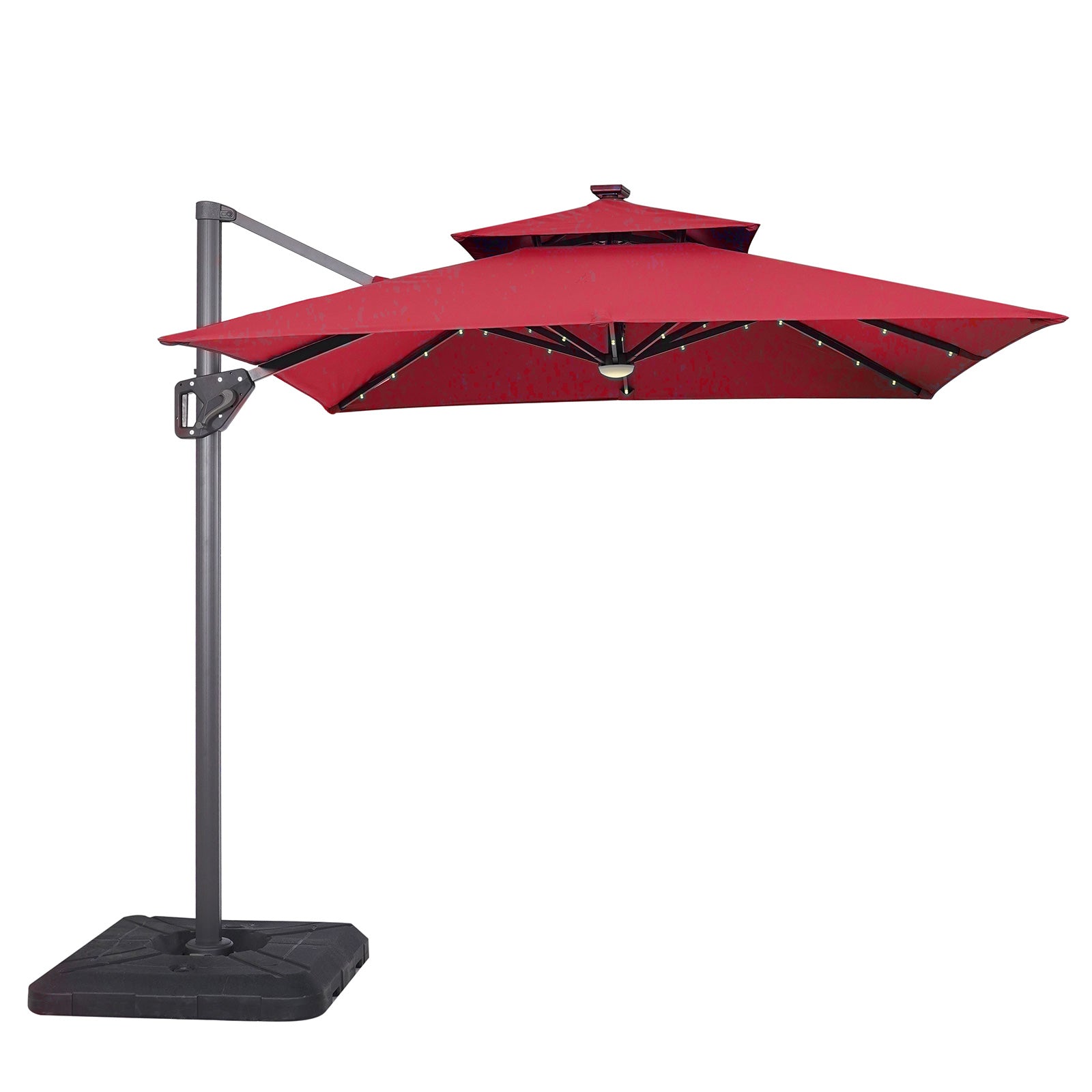 XICO - 8' SQ Umbrella, Double Top, LED Light + Control, Red + Base - LA-A030RD+BASE