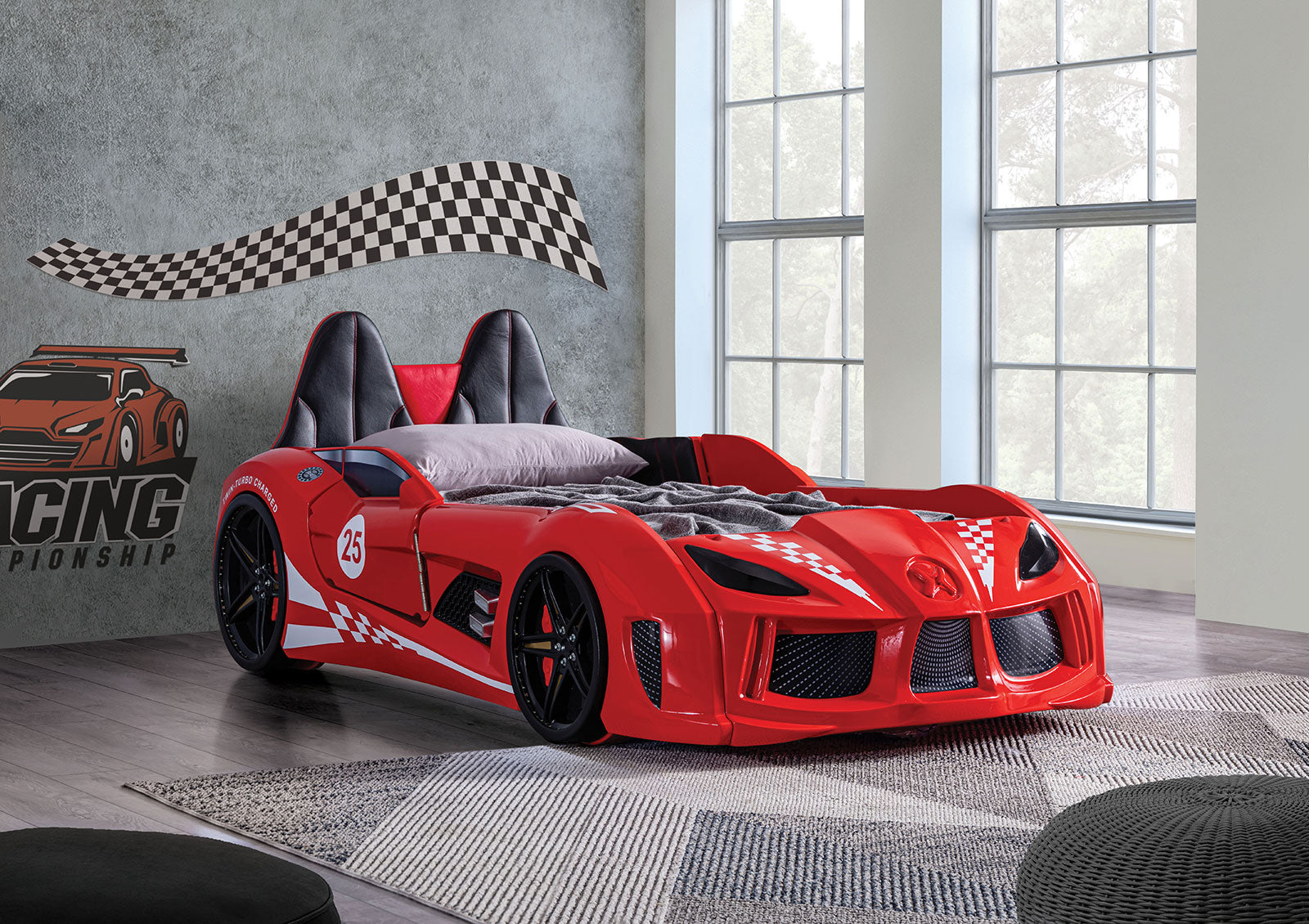 TRACKSTER - Twin Car Bed, Red - FOA7723RD-BED
