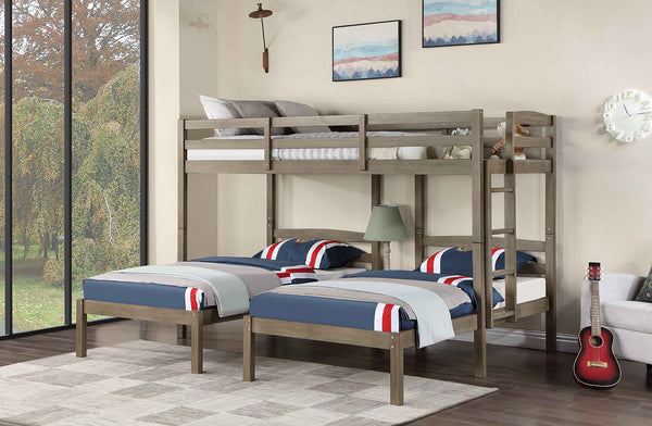 HORTENSE - Triple Twin Bunk Bed, Warm Gray - FOA-BK659GY-BED