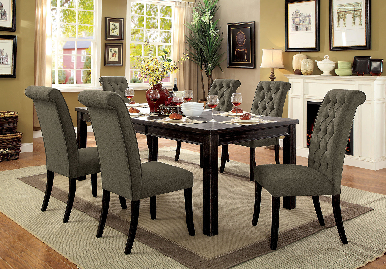 SANIA - 7 Pc. Dining Table Set - CM3324BK-T-84-GY-7PC