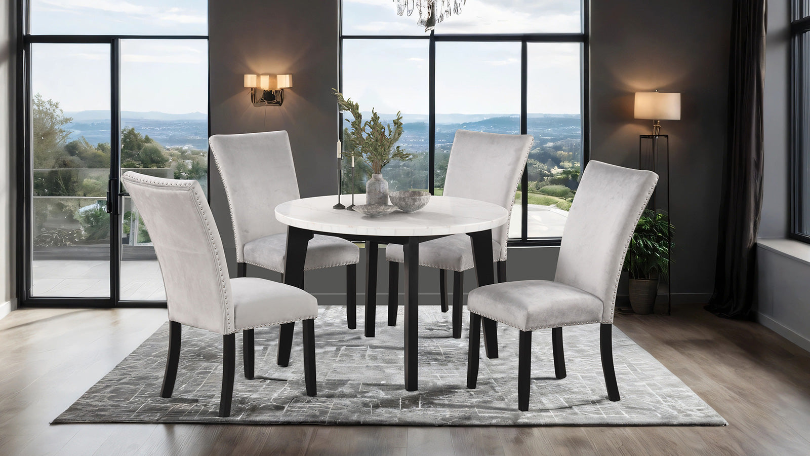 SABRO - 5 Pc. Round Dining Table Set - FM3330BK-RT-5PC