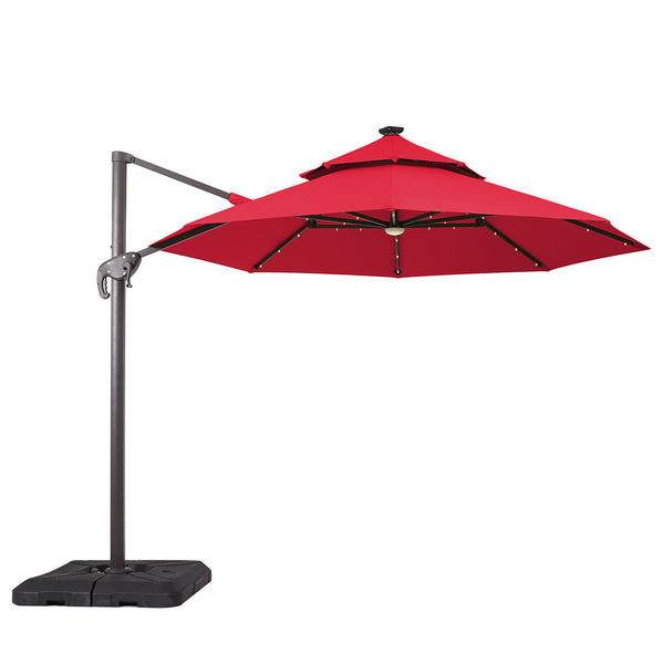 NUTI - 10' Round Umbrella, LED Light, Red + Base - LA-A031RD+BASE