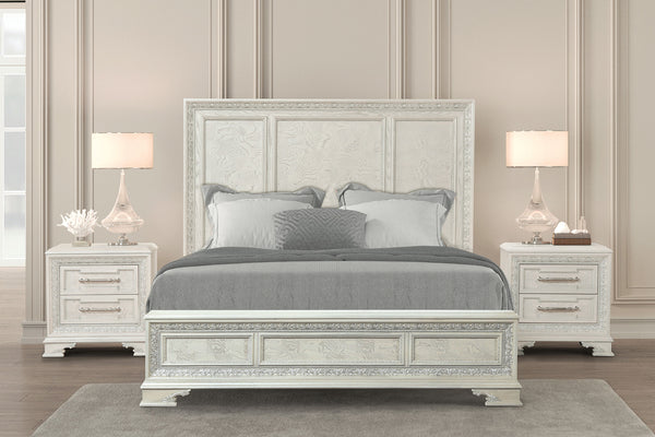STELLA MIA - Queen Panel Bed, Creamy White - FM70000WH-Q-W-BED