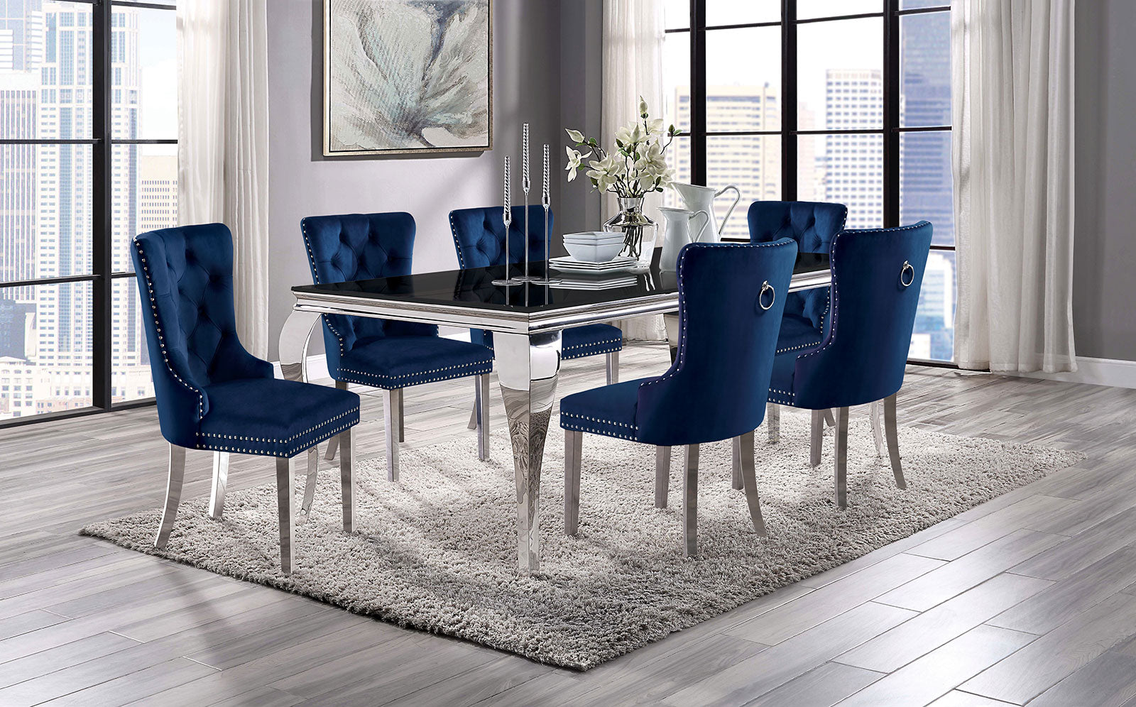 NEUVEVILLE - 7 Pc. Dining Table Set - CM3903BK-T-7PC-261NV