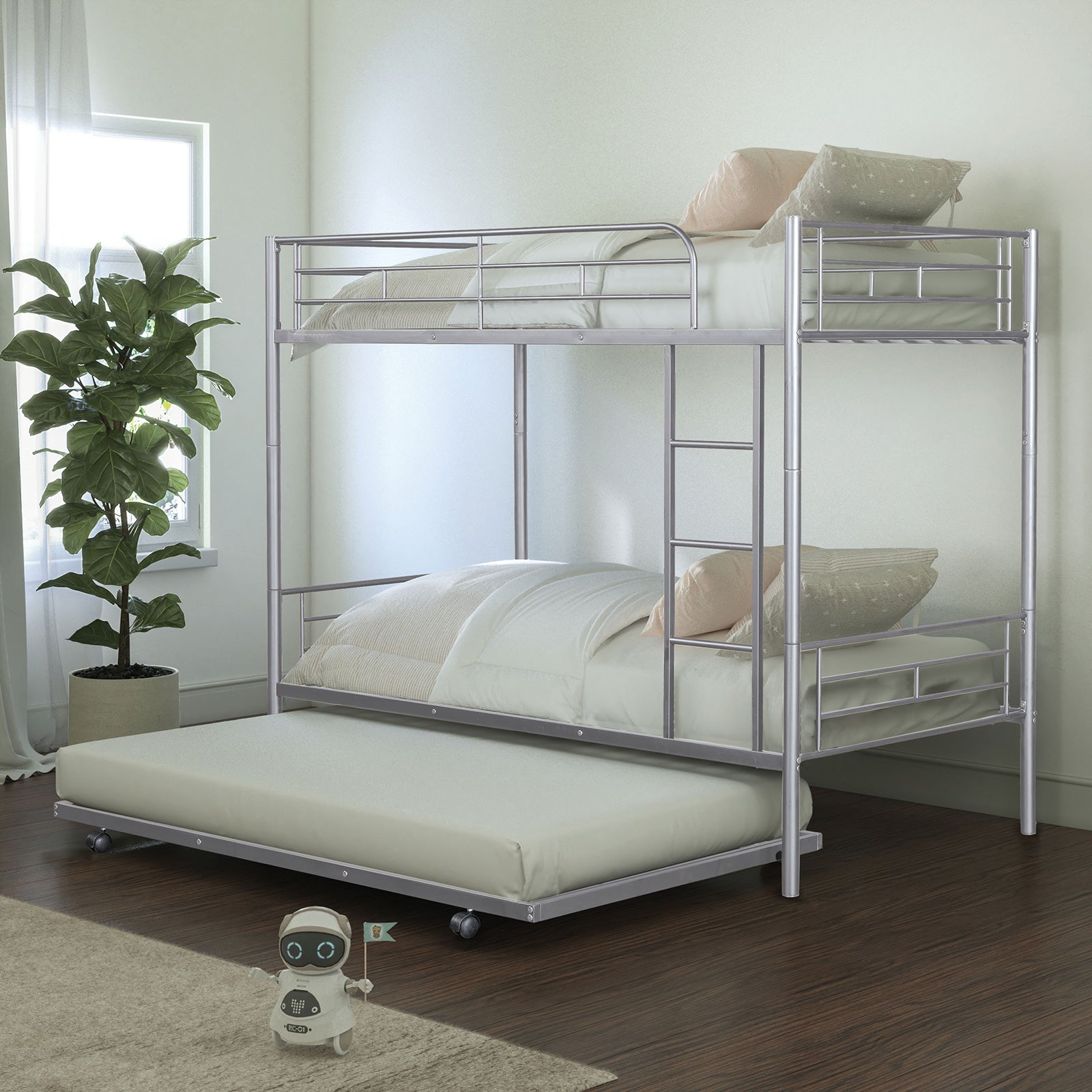 PHILOTUS - Twin/Twin Bunk Bed (K/D) + Trundle, Silver - FM-BK906SV-TT