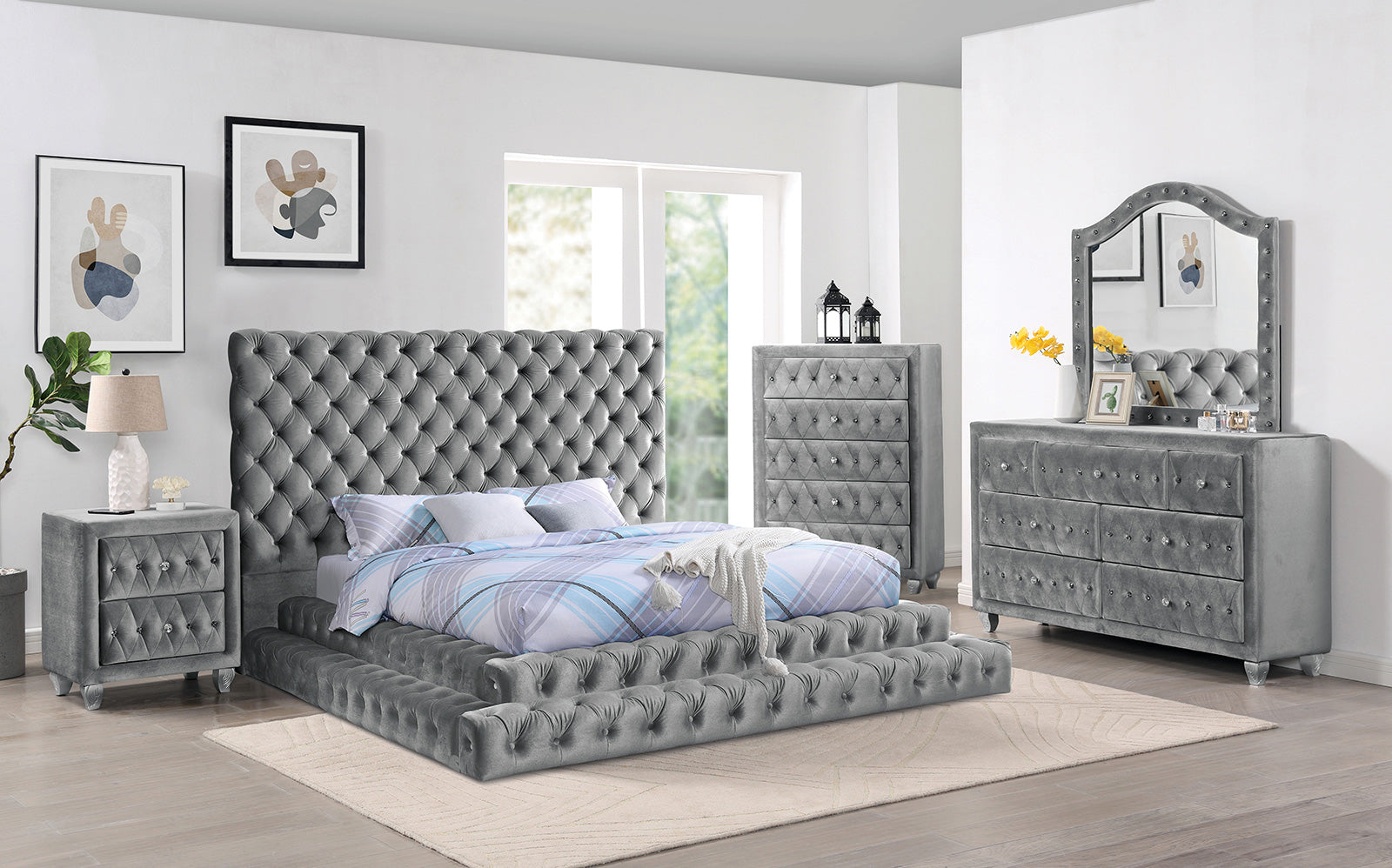 STEFANIA - 4 Pc. Queen Bedroom Set - CM7227GY-Q-4PC