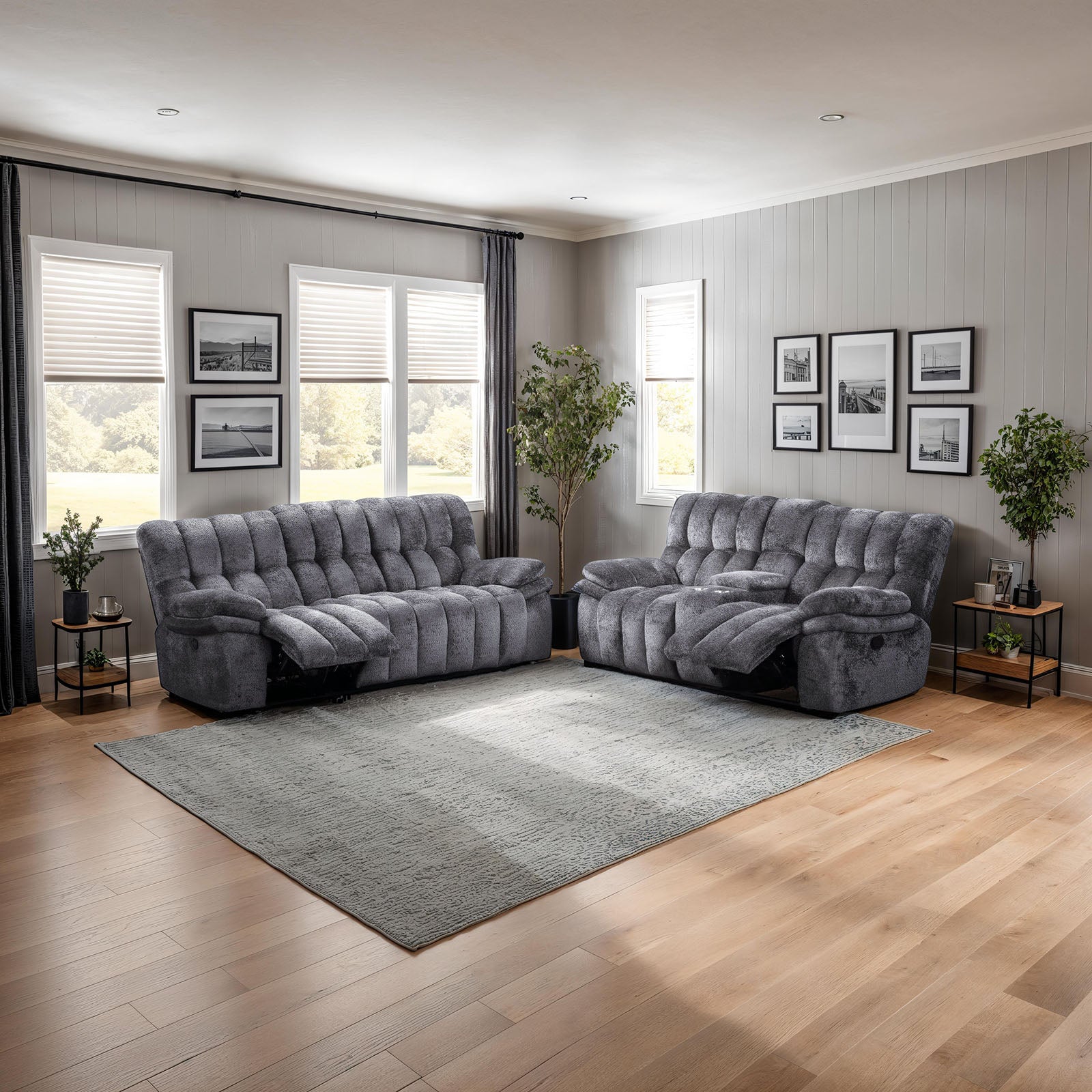 HIERONYMUS - Power Sofa + Loveseat - FM64001DG-M-2PC