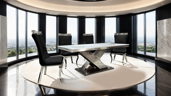 PALAZZO - 7 Pc. Dining Table Set - FM33002SV-T-7PC-10BK