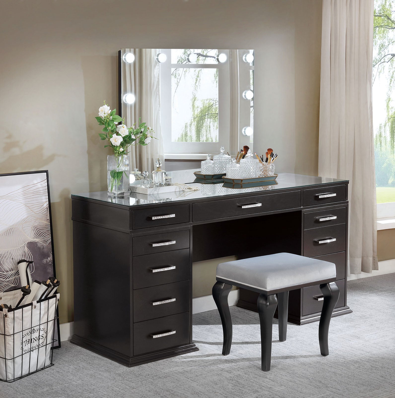 VALENTINA - Vanity Set, Gray - FOA-DK5682DG-PK