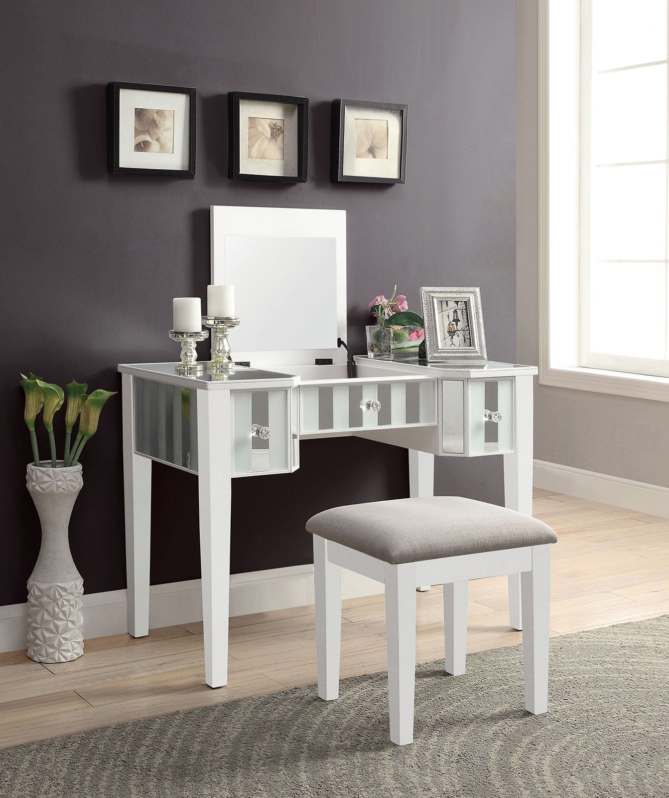 JOYCE - Vanity w/ Stool - CM-DK6385WH-UPS3