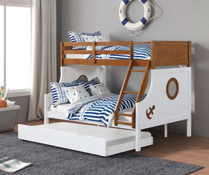 NAUTIA - Twin/Full Bunk Bed w/ Trundle, Oak/White - FM-BK629AK-BED+TR