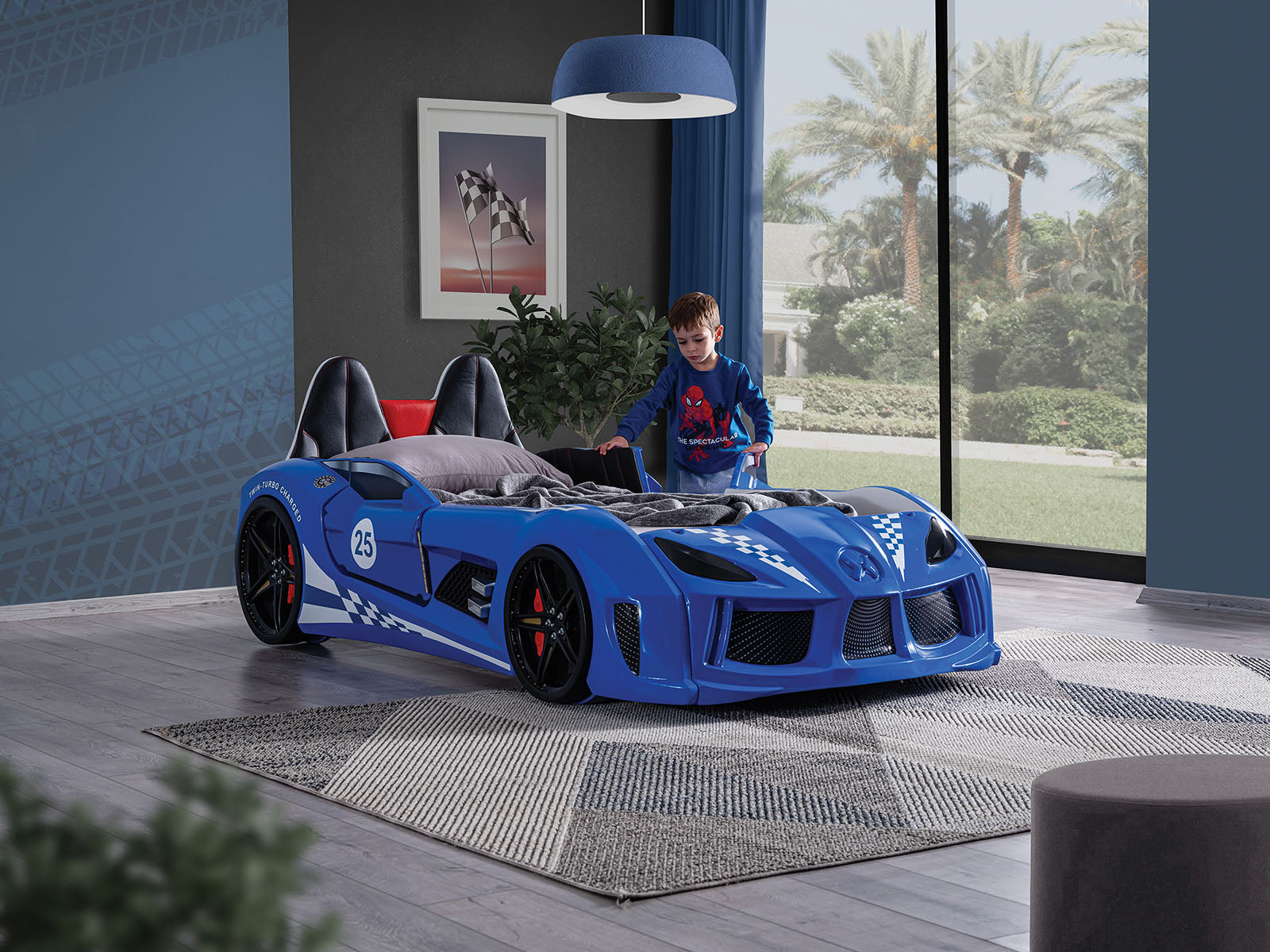 TRACKSTER - Twin Car Bed, Blue - FOA7723BL-BED