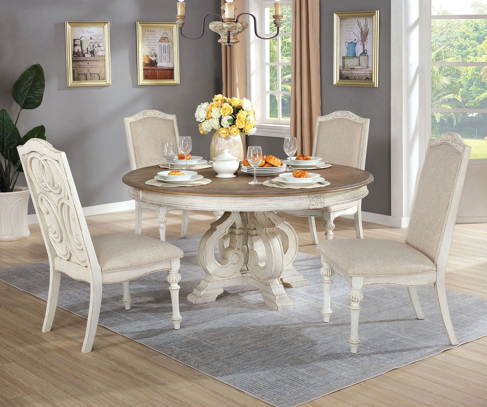 ARCADIA - 7 Pc. Round Dining Table Set - CM3150WH-RT-7PC
