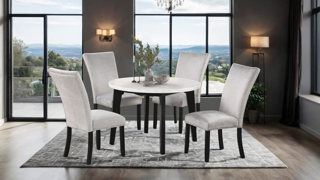 SABRO - Round Dining Table w/ Marble Top - FM3330BK-RT-TABLE