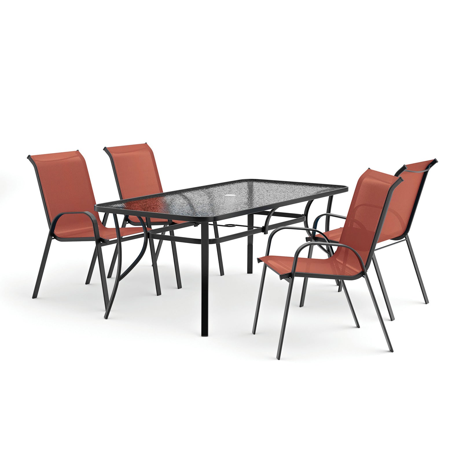 PIERRO - 5 Pc. Outdoor Dining Set, Red - LA-D012BK-5PC-RD-2PK