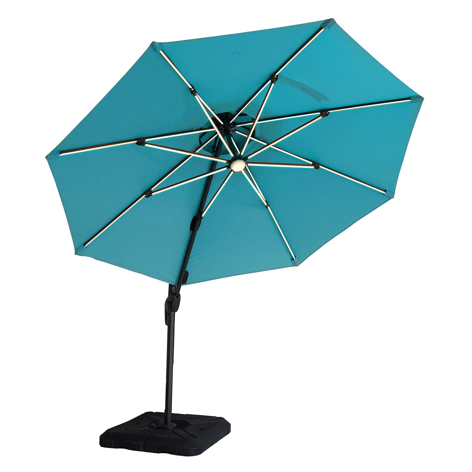 FERA - 10' Round Umbrella, LED Bulb, Teal + Base - LA-A032TL+BASE