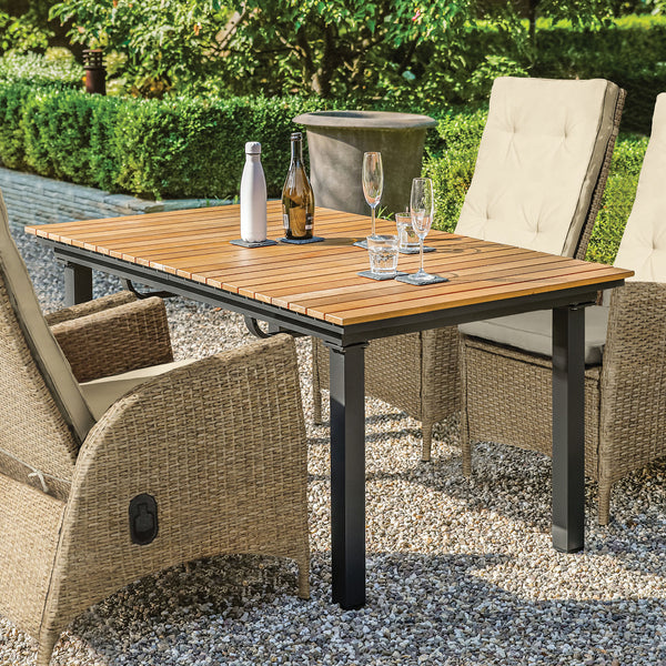 MACKAY - Patio Dining Table, Gun Metal/Natural Teak - GM-2001